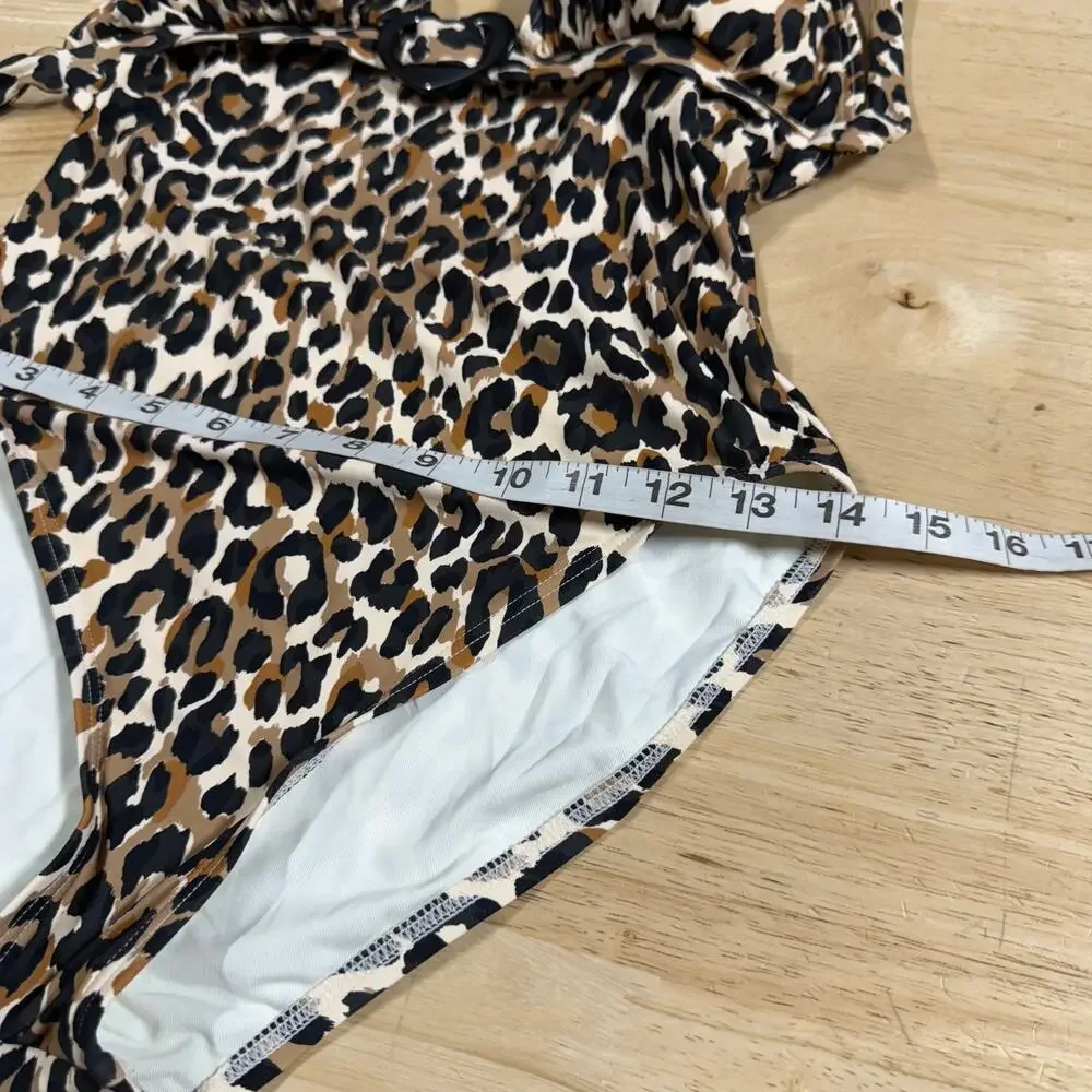 Kate Spade NWT Leopard Animal-Print Halter One-Piece Swimsuit Belt Heart Size M